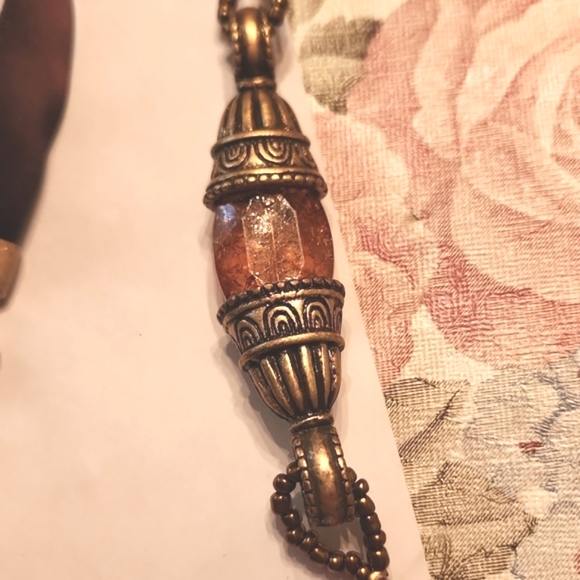 Beaded ribbon necklace adjustable stamped boho - Picture 4 of 6